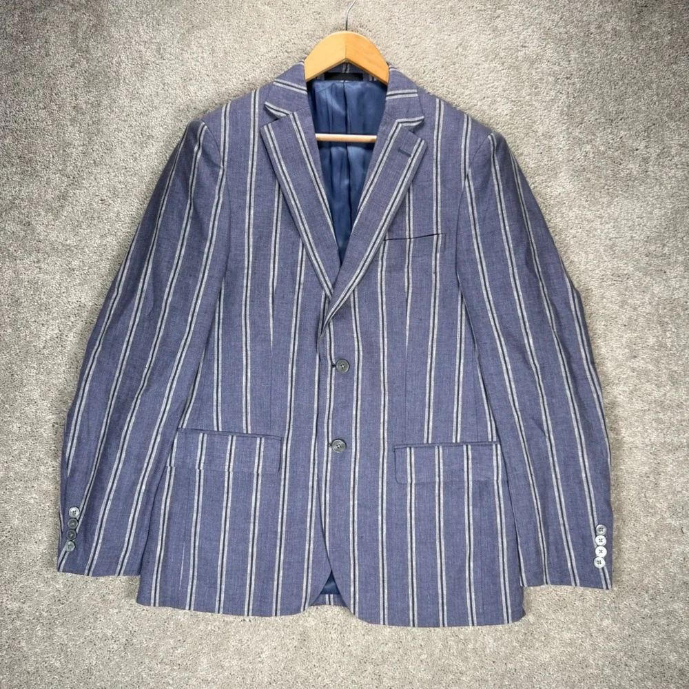 Lauren Ralph Lauren Men's 38R Blue White Striped 100% Linen Blazer Sport Coat